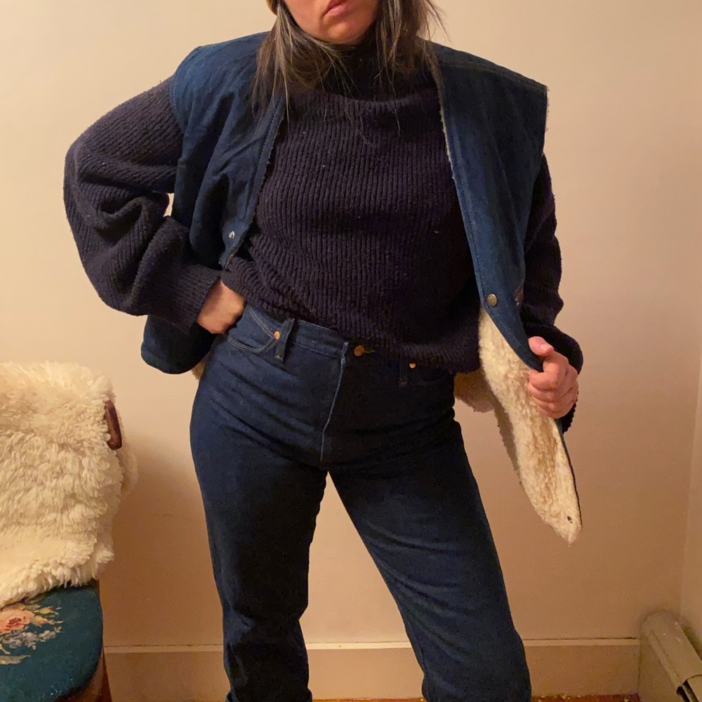 1970s faux shearling denim western vest - Picture 5 of 7